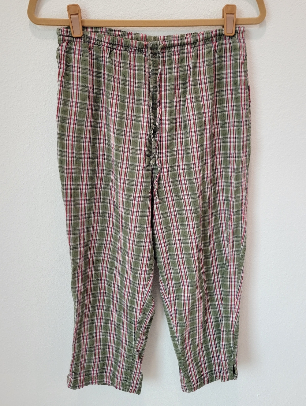 Vintage 90s Basic Editions Plaid Cropped Pants Women’s M Green Red Cotton